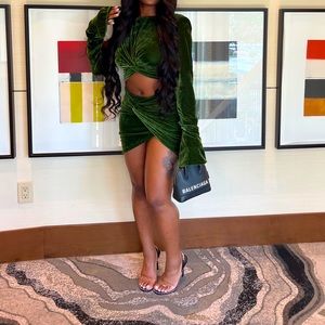 Olive Velvet Cut Out Dress